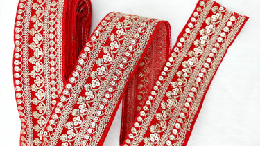 Velvet Fabric Floral Embroidered Sequins Trim Indian Sari Border, Sequin Trimming, Sequinned Lace
